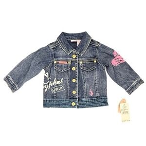 Vintage Baby Phat Girls Denim Jacket Heart Butterfly Graphic Size 6-12M New